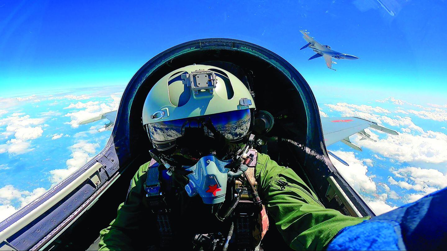 A Chinese fighter pilot takes part in military drills around Taiwan on April 9, 2023. (Mei Shaoquan/Xinhua via AP)