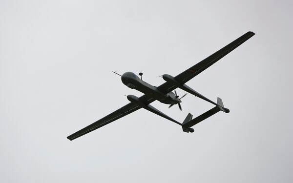 An Israeli Heron TP surveillance drone flies during a presentation to the media at the Tel Nof Air Force Base, south of Tel Aviv, on Feb. 21, 2010. (Jonathan Nackstrand/AFP)