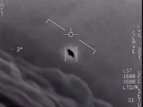 An unidentified flying object, as seen in a recently declassified Department of Defense video. (DoD screenshot)