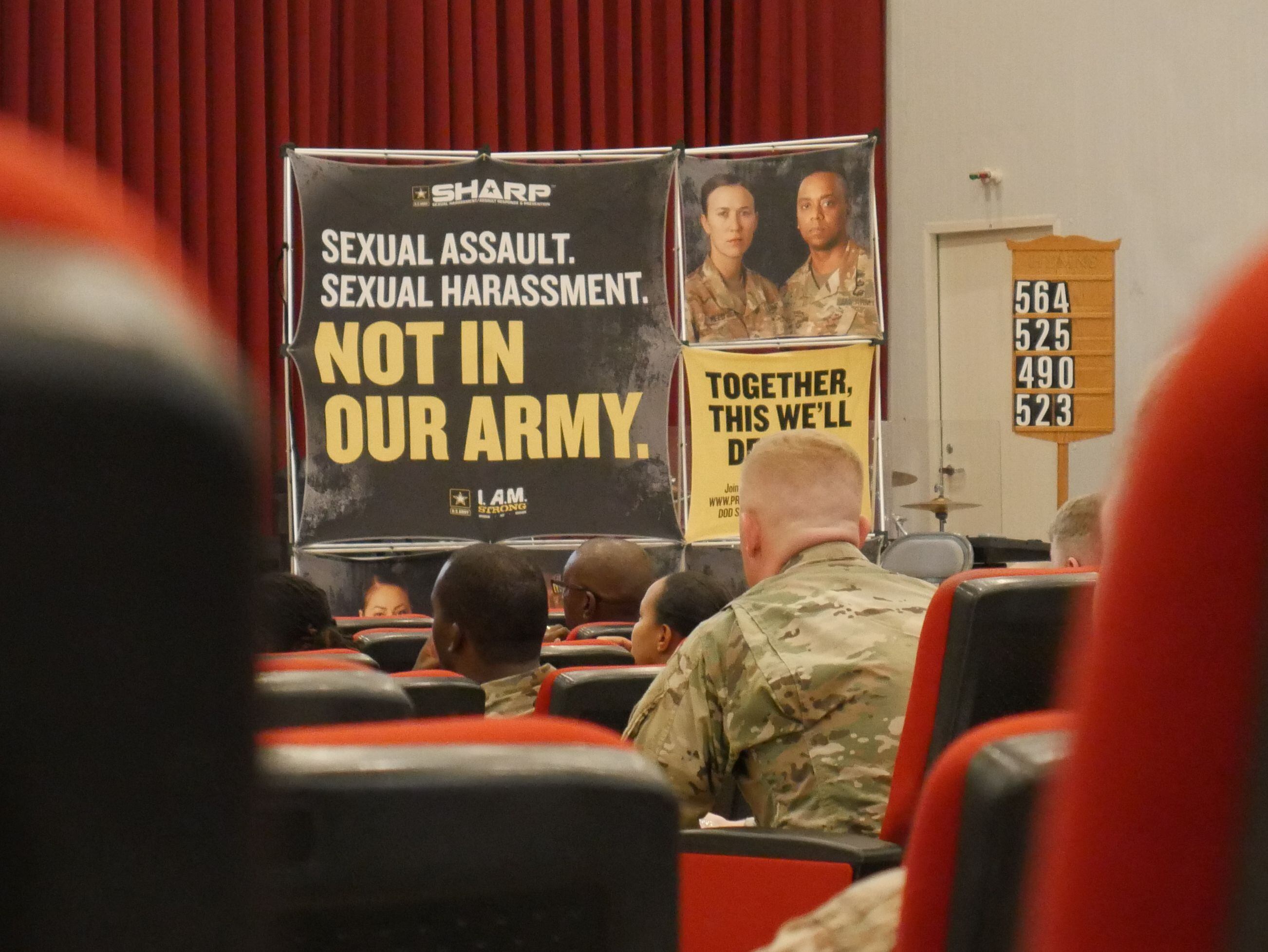 Soldiers stationed in Kuwait attend Sexual Harassment Assault Response Prevention (SHARP) training at Camp Arifjan in 2019. (Staff Sgt. Veronica McNabb/Army)