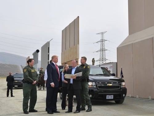 President Donald Trump inspects border wall prototypes in San Diego, Calif., on March 13, 2018. (Mandel Ngan/AFP via Getty Images)