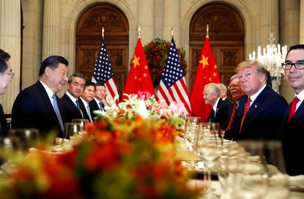 U.S. President Donald Trump, second from right, and Chinese President Xi Jinping, second from left, attend a bilateral meeting Dec. 1, 2018, at the G-20 summit in Buenos Aires, Argentina. (Pablo Martinez Monsivais/AP)