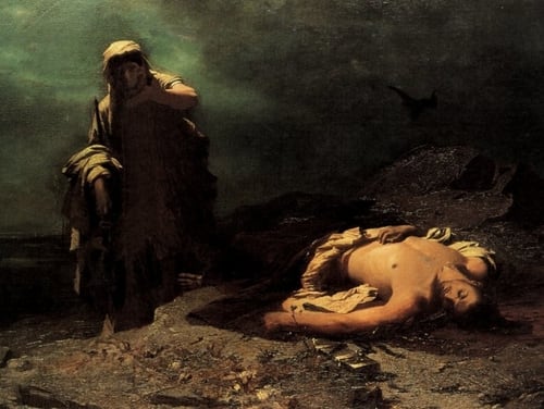 Antigone in front of the dead Polynices (Nikiforos Lytras, The National Art Gallery–Alexandros Soutzos Museum)