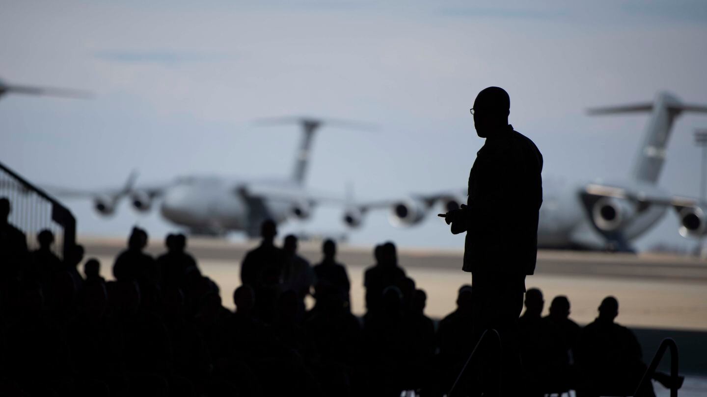 Then-Air Force Chief of Staff Gen. CQ Brown speaks with airmen during a stop at Travis Air Force Base, Calif., on Aug. 4, 2022. (Senior Airman Alexander Merchak/U.S. Air Force)