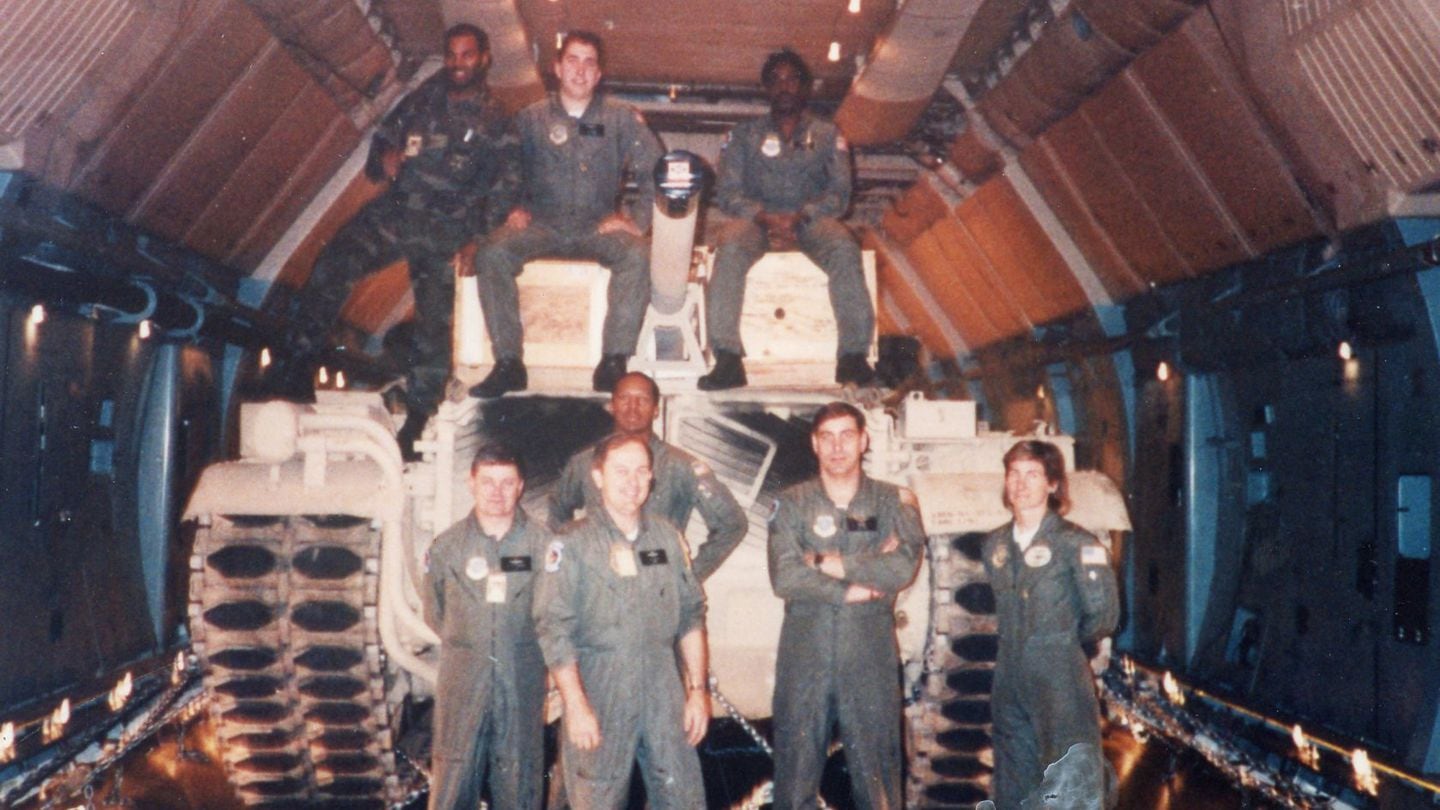 Maj. Stephanie Wells with her crew on a C-5 during Desert Shield/Desert Storm. (Stephanie Wells Collection)