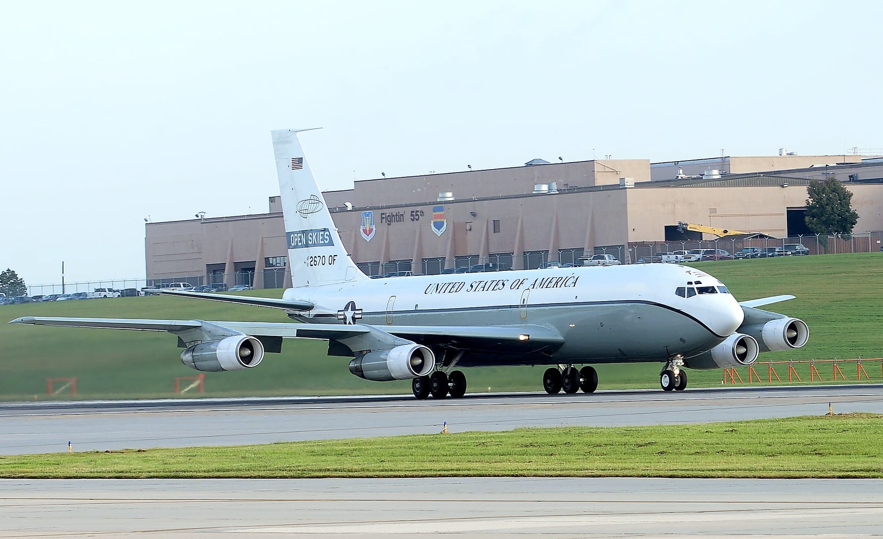 An OC-135 aircraft used as part of the Open Skies Treaty takes off Sept. 14, 2018, from Offutt Air Force Base, Neb. (Charles J. Haymond/U.S. Air Force)