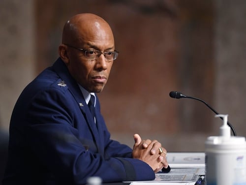 Gen. Charles Q. Brown, nominated for reappointment to the grade of general and to chief of staff of the U.S. Air Force, testifies during a Senate Armed Services Committee nomination hearing on Capitol Hill in Washington. (Kevin Dietsch/AP)