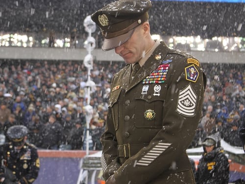 Sergeant Major of the Army Dan Dailey wears an Army Greens prototype to the 2017 Army-Navy game.(Ronald Lee/Army)