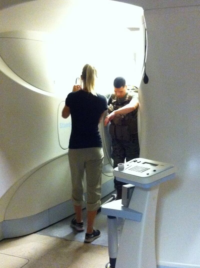 A Marine participates in MRI imaging for an ongoing study of how troopsÕ backs are affected by carrying heavy loads.