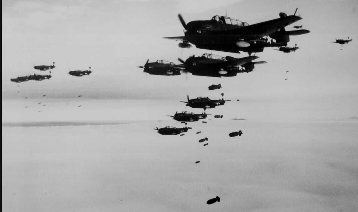 F4U/'s and F6F/'s fly in formation during surrender ceremonies World War 2 WWII