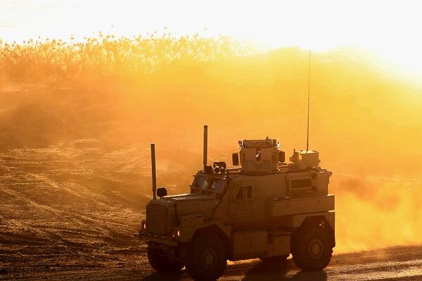 This picture shows a U.S. Army vehicle supporting the Syrian Democratic Forces (SDF) in Hajin, in the Deir Ezzor province, eastern Syria, on Dec. 15, 2018. (Delil Souleiman/AFP via Getty Images)