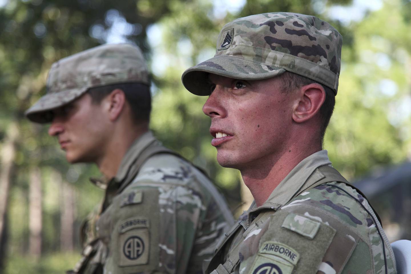 Staff Sgt. Ryan Graves talks about the death of his fellow solider, Staff Sgt. Jason Lowe, during an interview on Aug. 26, 2020, on Fort Bragg, N.C.