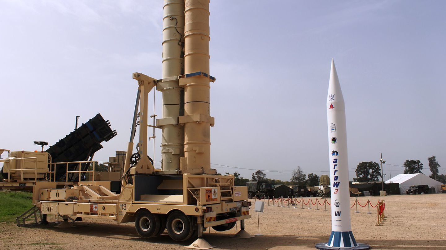 A Patriot battery and a model of an Arrow 3 ballistic missile are on display at Hatzor Airbase in Israel on March 3, 2018. (Ben Hartman/Contributor)