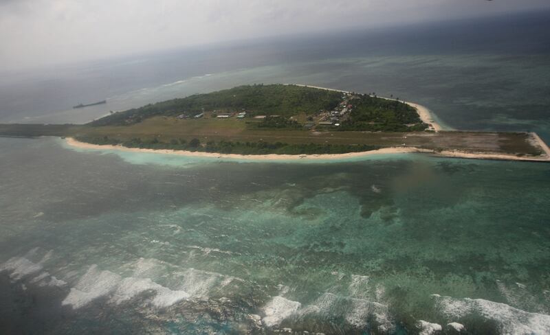 An aerial photo shows Thitu Island, part of the disputed Spratly group of islands, in the South China Sea located off the coast of western Philippines on July 20, 2011. (AFP)