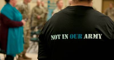 A T-shirt worn by a soldier at Joint Base Lewis-McChord, Wash., on April 17, 2020, represents efforts to prevent sexual harassment and assault in today’s Army.