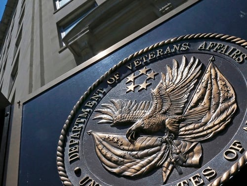 This June 21, 2013, photo shows the seal affixed to the front of the Department of Veterans Affairs building in Washington, D.C. (Charles Dharapak/AP)