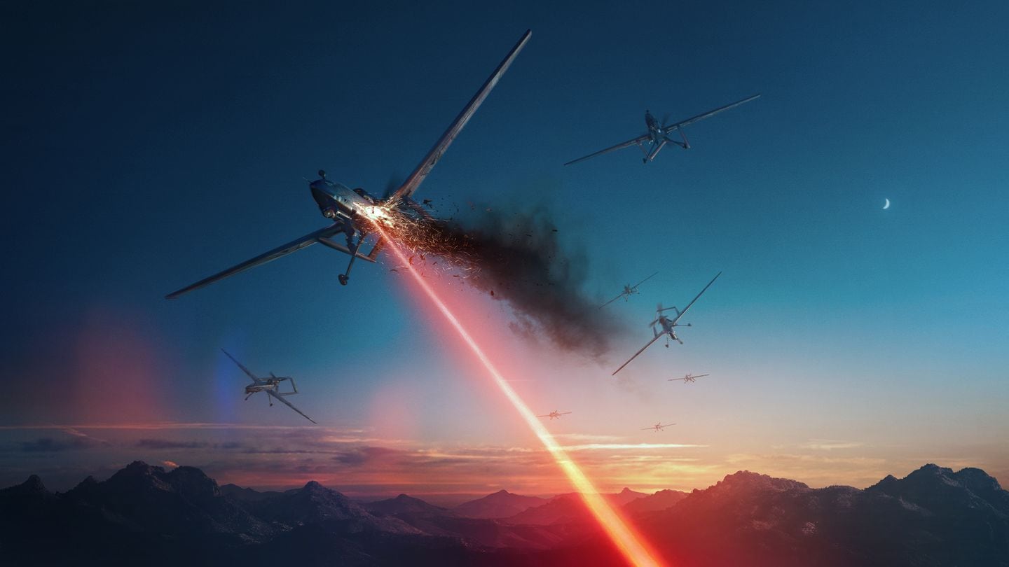 Concept art from defense contractor Lockheed Martin shows the potential for directed-energy weapons against unmanned systems. (Photo provided/Lockheed Martin)
