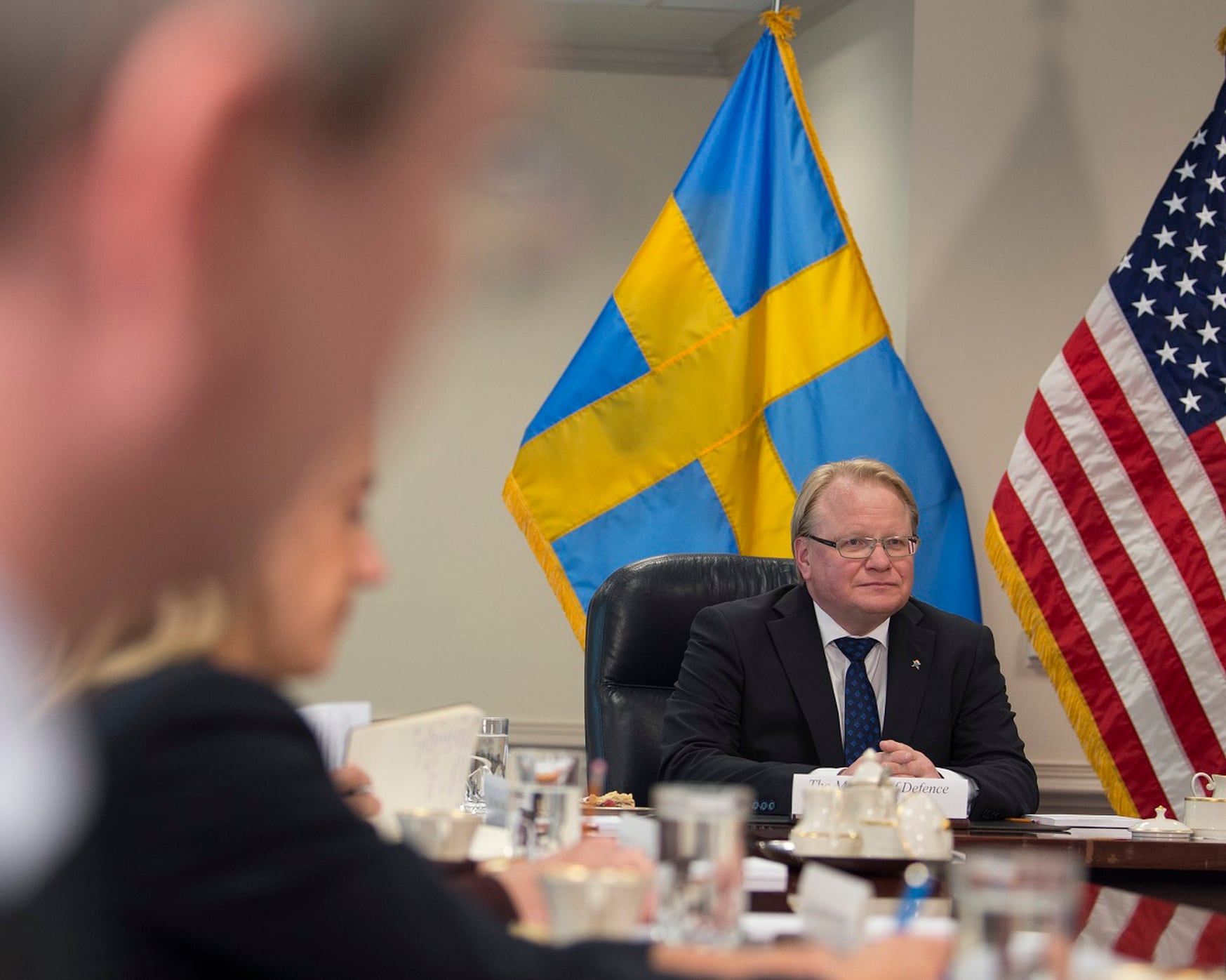 Peter Hultqvist, Sweden's Minister of Defense, has asked Secretary of Defense Mark Esper to keep the U.S. in the Open Skies Treaty. (DoD/Kathryn E. Holm)