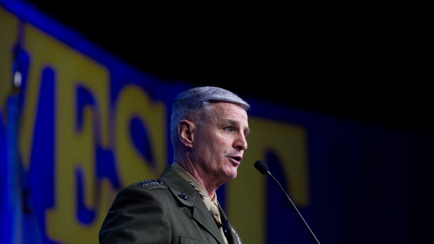 Gen. Christopher Mahoney, the U.S. Marine Corps assistant commandant, answers an audience question Feb. 15, 2024, at the West naval conference in San Diego. (Colin Demarest/C4ISRNET)