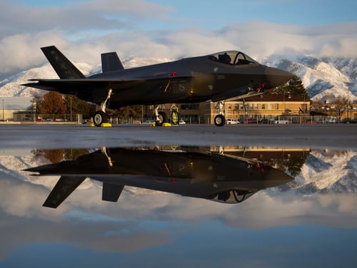 An F-35 Lightning II sits on the flight line at Hill Air Force Base, Utah, Jan. 18. (Tech. Sgt. Andrew Lee/Air Force)