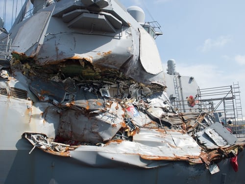 The guided-missile destroyer Fitzgerald was heavily damaged during a 2017 collision with a merchant vessel. (Navy)