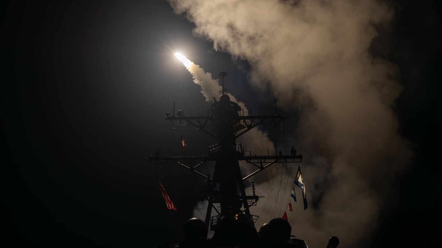 The Navy destroyer Gravely launches Tomahawk missiles on Jan. 12, 2024, toward Iran-backed Houthi rebel positions in Yemen. (Mass Communication Specialist 1st Class Jonathan Word/Navy)