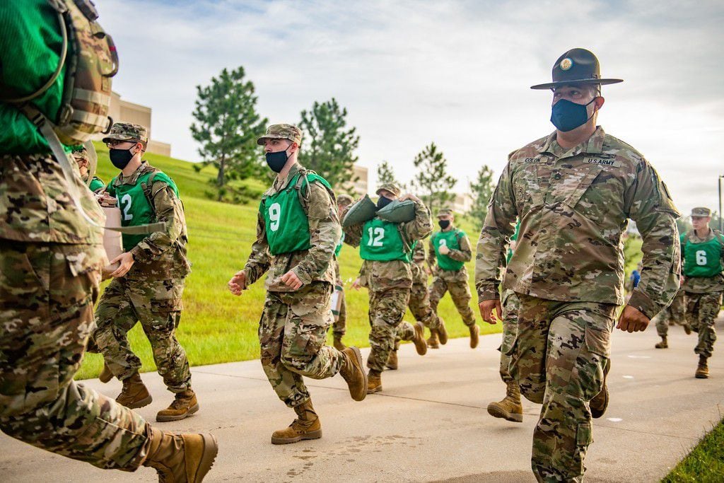 Trainees arrive for Infantry One-Station Unit Training in August 2020 at Fort Benning, Georgia. (Patrick A. Albright/Army)