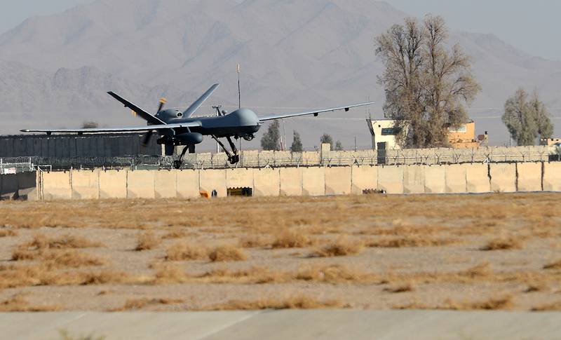 An MQ-9 Reaper lands on the runway Nov. 27, 2017, at Kandahar Airfield, Afghanistan.