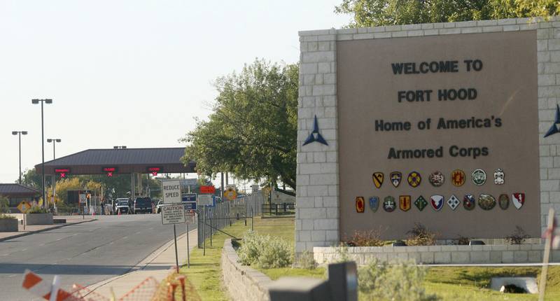 This Nov. 5, 2009, file photo shows the entrance to Fort Hood Army Base in Fort Hood, Texas, near Killeen, Texas.