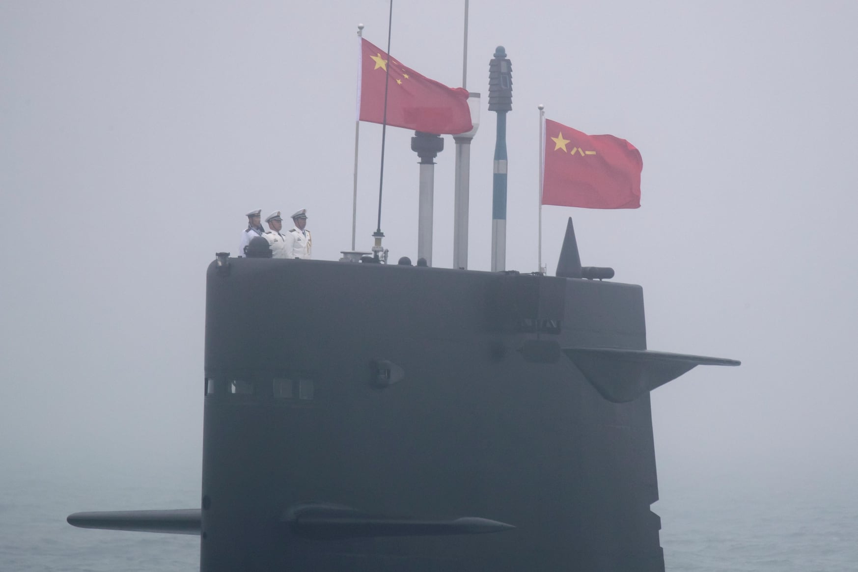 A Great Wall 236 submarine of the Chinese People's Liberation Army Navy, billed by Chinese state media as a new type of conventional submarine, is shown in April 2019. (Mark Schiefelbein/AFP via Getty Images)
