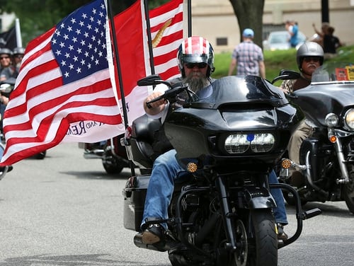 Riders in the Rolling Thunder Memorial Day motorcycle procession travel through Washington, D.C. on Sunday, May 27, as part of the annual remembrance festivities in the city. (Ben Murray/Military Times)