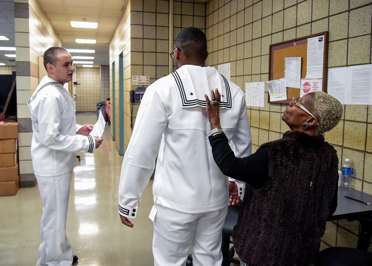 Navy's new dress white uniforms put on display at Recruit Training Command Navy's new dress white uniforms put on display at Recruit Training Command