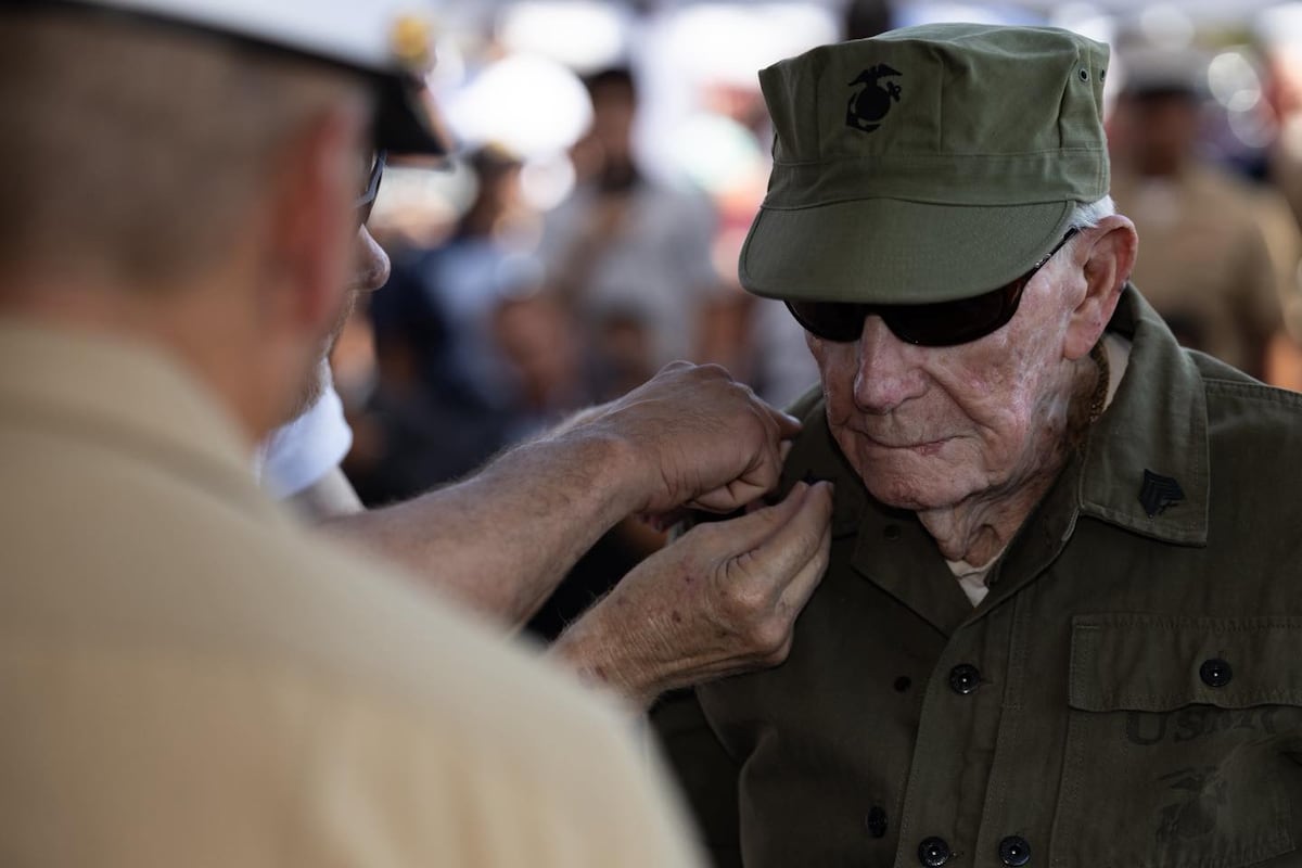 He was bayoneted in Guam. Shot on Iwo. Now, at 100, he is a sergeant. He was bayoneted in Guam. Shot on Iwo. Now, at 100, he is a sergeant.