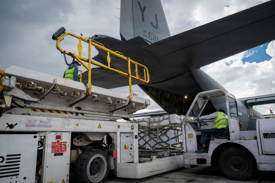 Air Force uses C - 130Js to deliver relief supplies , equipment to Nepal after flash floods