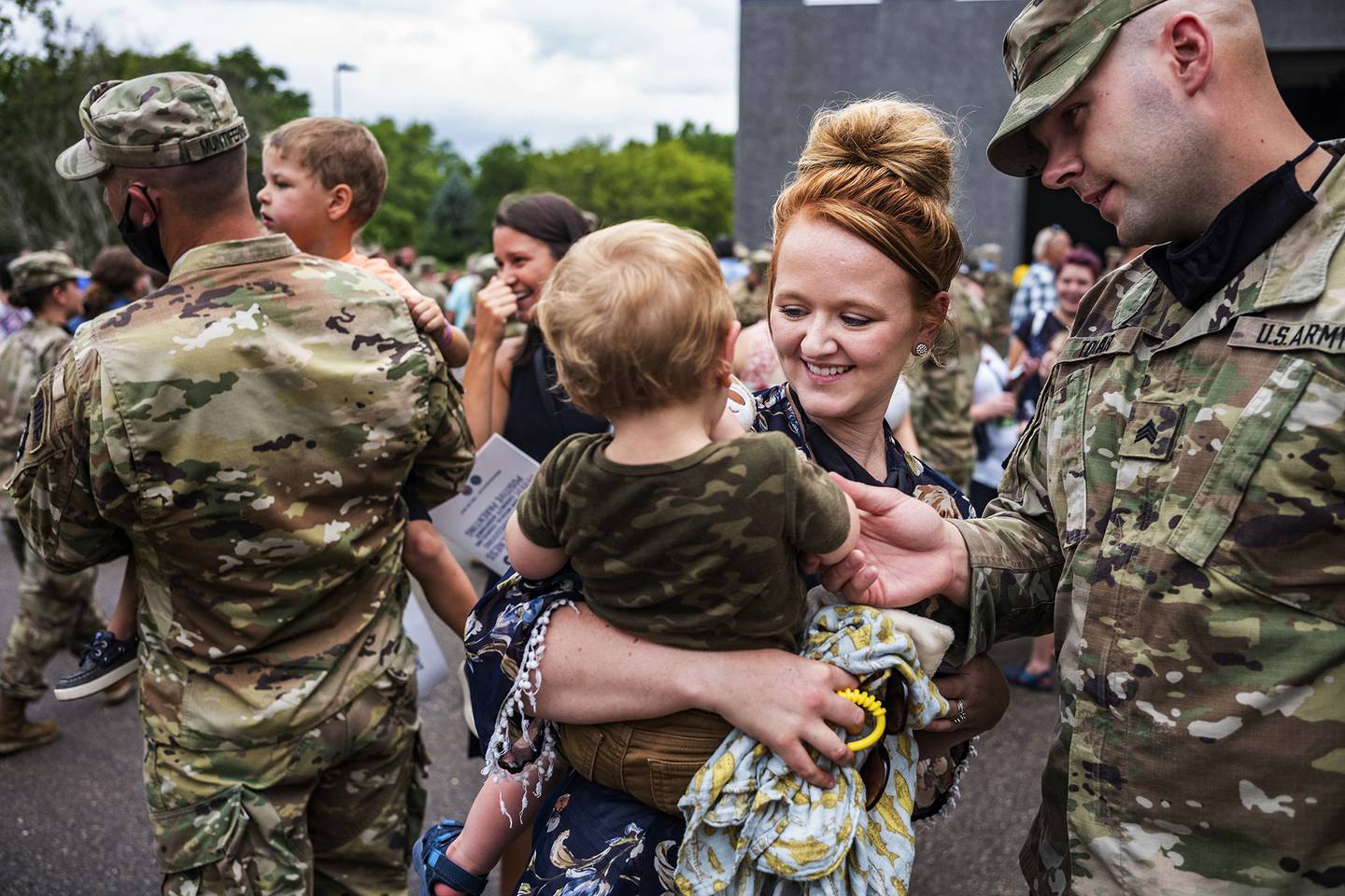 Sgt. Alex Tokar says goodbye to his wife Brittney and son Nolan, 2, Sunday, Aug. 9, 2020, before a year-long deployment to Naval Station Guantanamo Bay in support of Joint Task Force Guantanamo to provide base security.