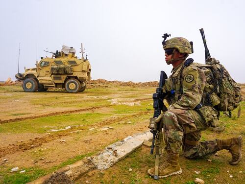 A U.S. Army soldier assigned to Task Force Thunder, 3rd Cavalry Regiment, provides security during a routine patrol, Iraq, Dec. 2, 2018. (CJTF-OIR)