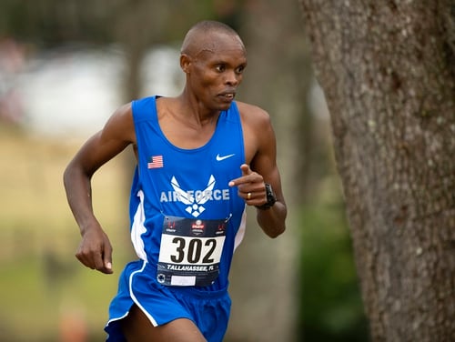 Air Force Airman 1st Class Daniel Kirwa competes in the 2019 Armed Forces Cross Country Championship and simultaneously the 2019 USA Track and Field Cross Country Championship in Tallahassee, Fl. Feb. 2, 2019. (DoD photo by EJ Hersom)