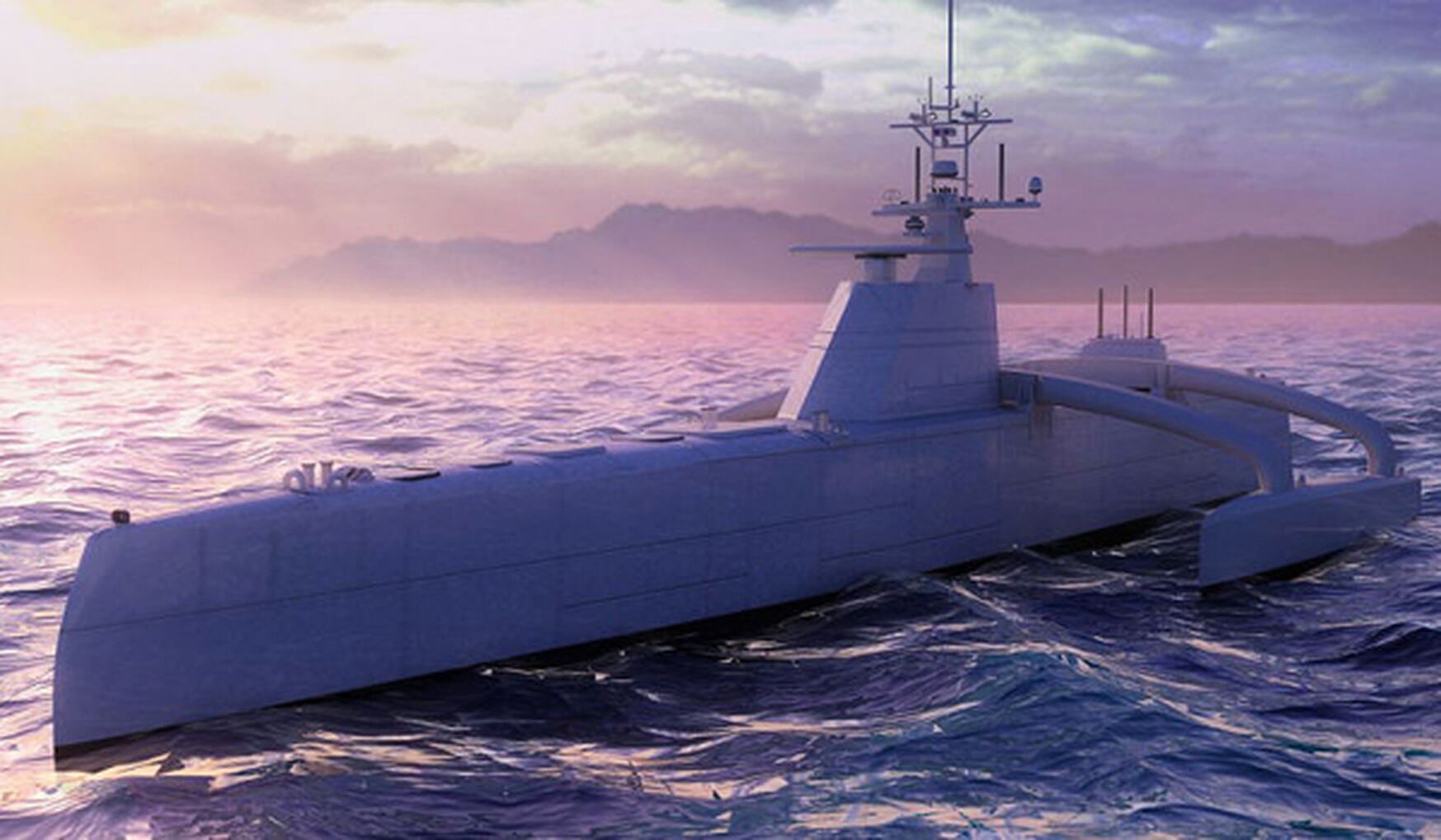 A rendering of the Sea Hunter unmanned surface ship developed by the Defense Advanced Research Projects Agency. A separate program aimed at developing a lethal unmanned surface vessel is producing a nearly $3 billion program announced in the Navy's FY2020 budget roll out. (DARPA)