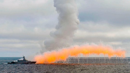A Russian warship takes part in maneuvers in the Black Sea, Crimea, Thursday, Jan. 9, 2020. The drills involved warships and aircraft that launched missiles at practice targets. (Alexei Druzhinin, Sputnik, Kremlin Pool Photo via AP)