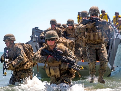 U.S. Marines assault a beach near Mykolayivka, Ukraine, using a Turkish Higgins landing boat during exercise Sea Breeze 2017, a Ukraine-hosted maritime exercise held in the Black Sea. (Staff Sgt. Marcin Platek/Marine Corps)