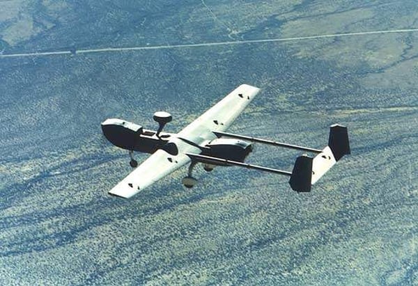 A Hunter UAV mid-flight. These early drones were instrumental in the Kosovo War.