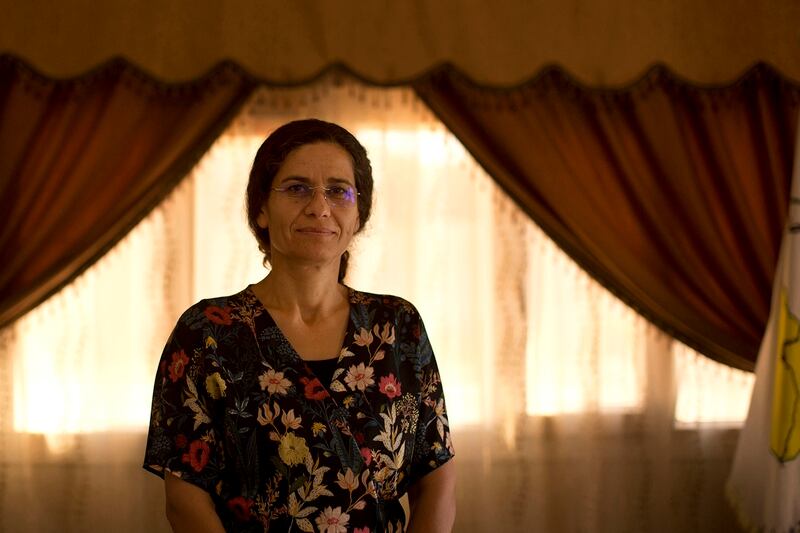 In this Sept. 3, 2019, photo, Ilham Ahmed, co-chair of the executive committee of the U.S-backed Syrian Democratic Council, speaks during an interview in Darbasiyah, Syria. (Maya Alleruzzo/AP)