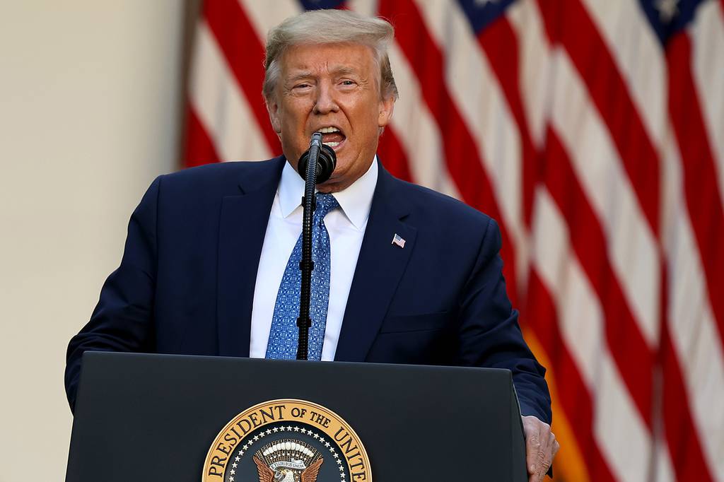 President Donald Trump makes a statement to the press on June 1, 2020, in the Rose Garden about restoring "law and order" in the wake of protests at the White House in Washington.
