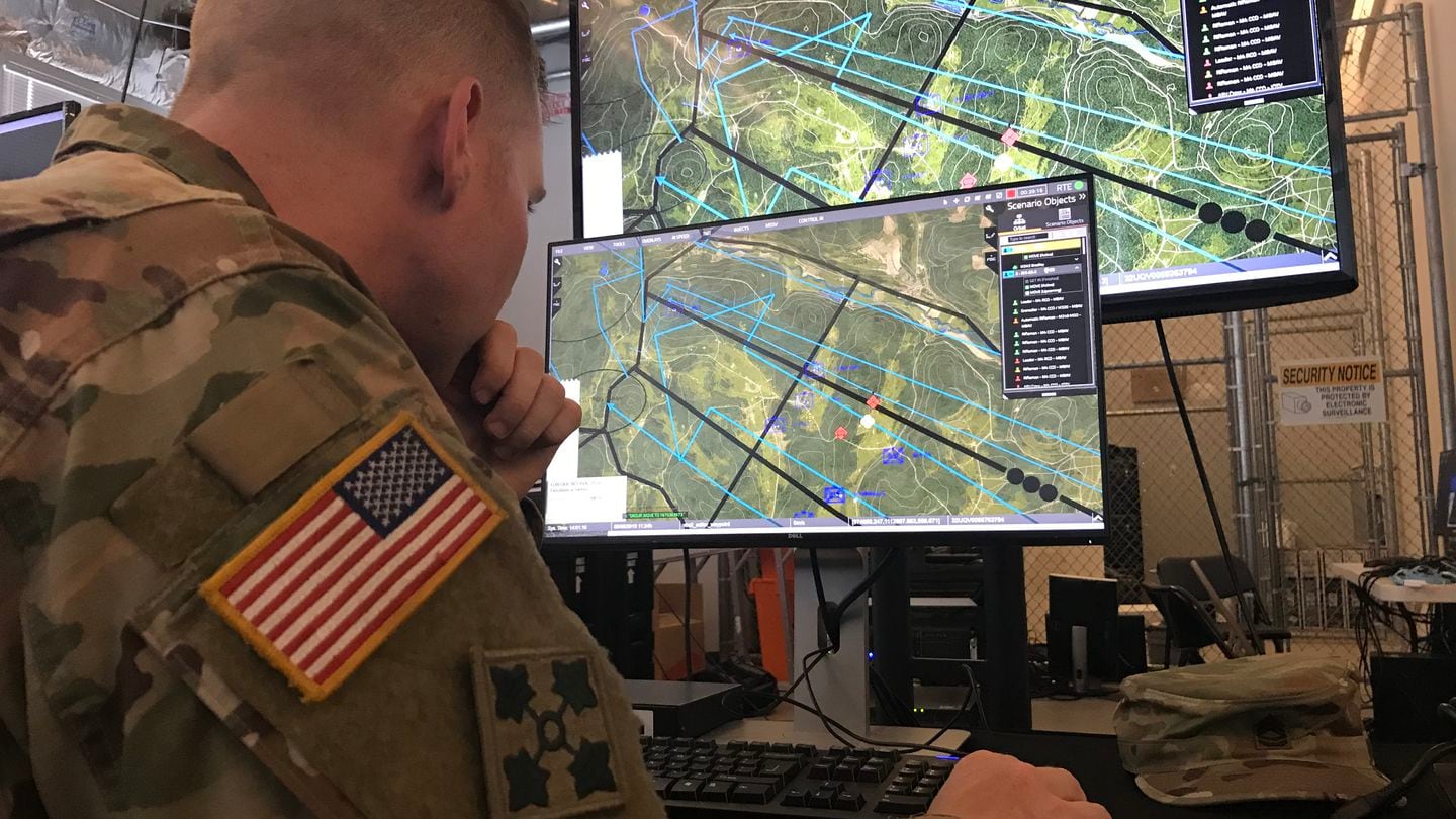 A soldier in Tampa, Florida, reviews the Army's One World Terrain software. (Photo provided/U.S. Army)