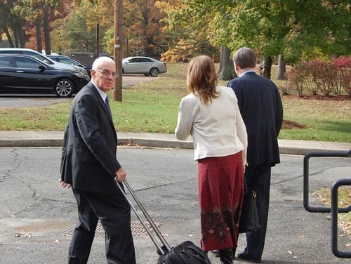 Retired Maj. Gen. James Grazioplene leaves the courtroom at Fort Meade, Md., with his wife and attorney after an August 2017 Article 32 hearing on charges of rape of a minor. (Todd South/Staff)