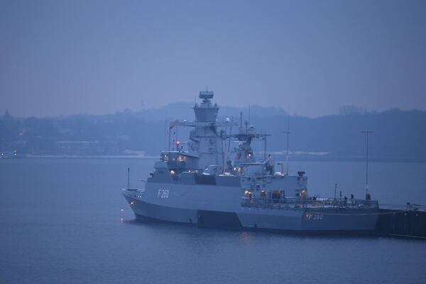 The Braunschweig small frigate of the German Navy's First Flotilla stands at its base on Jan. 19, 2016, in Kiel, Germany. The service is set to get five new Braunschweig-class corvettes from a consortium of domestic shipyards. (Sean Gallup/Getty Images)